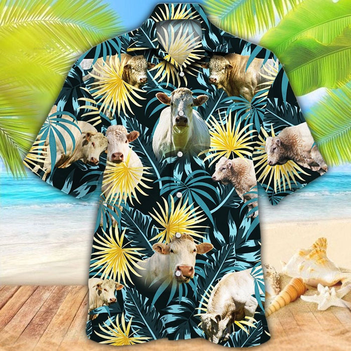 Charolais Cattle Lovers Blue And Yellow Plants Hawaiian Shirt