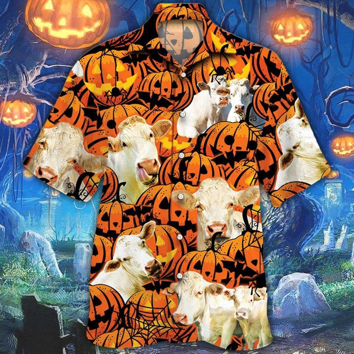 Charolais Cattle Lovers Halloween Pumpkin Hawaiian Shirt