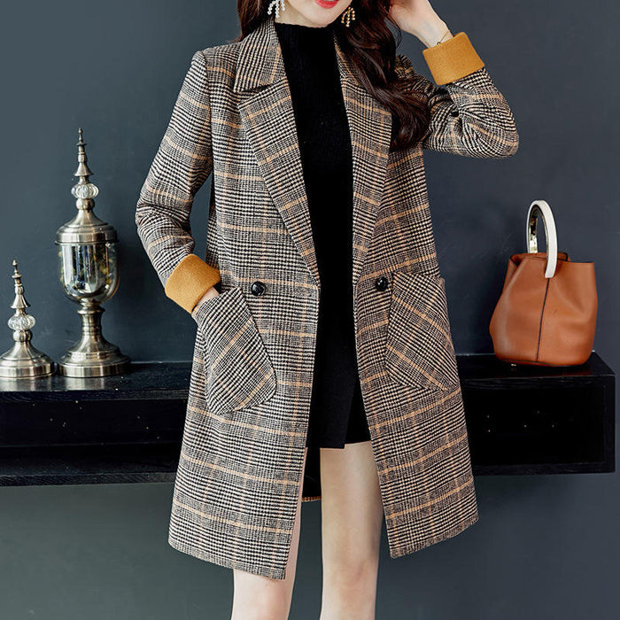 Trendscustomize Women's Jacket With Pockets Plaid Autumn