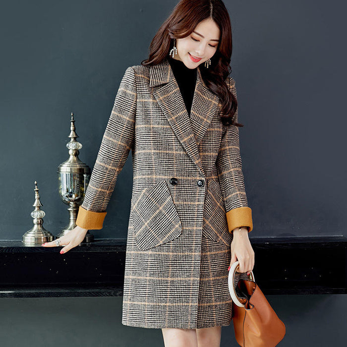 Trendscustomize Women's Jacket With Pockets Plaid Autumn