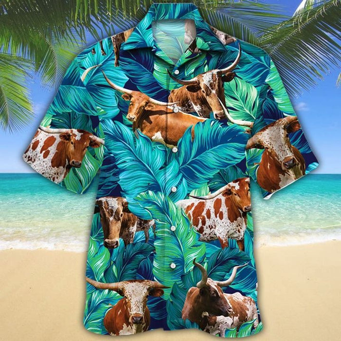 Tx Longhorn Cattle Lovers Hawaiian Shirt