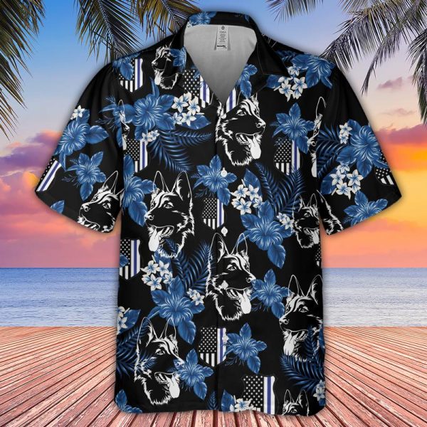 Thin Blue Line Hawaii Shirt German Shepherd Police Seamless Pattern Hawaiian Shirt