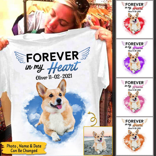 Personalized Dog Name And Date Memorial Shirt Forever In My Heart Remembrance Pet Loss Shirt Gift For Dog Mom Dog Dad.